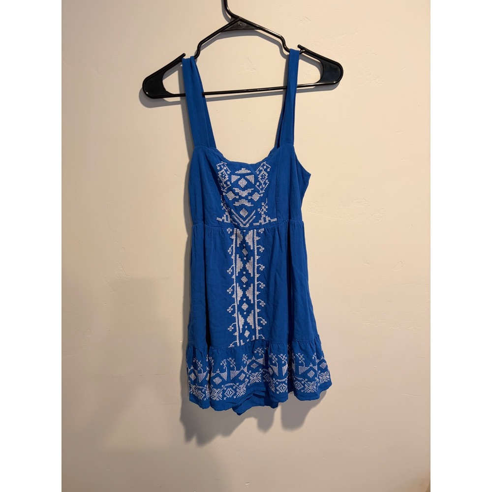 Rewind Womens Blue Embroidered Sleeveless Cutout Back Romper NKD4945PFQ Small